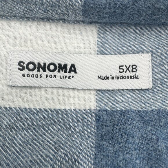 NWT Sonoma Men's Big & Tall Blue White Plaid Long Sleeve Flannel Size 5XB - Picture 3 of 7